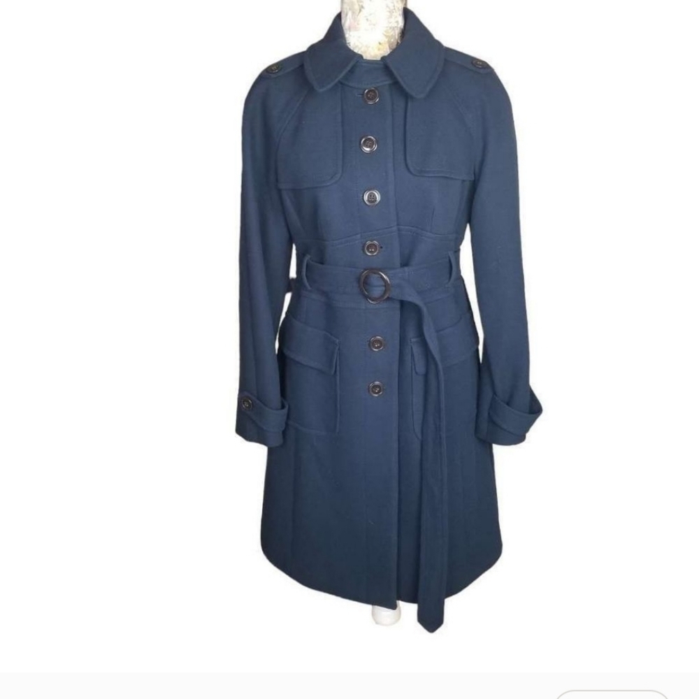 LOFT Dark Slate Blue Pea Coat with belted waist size 6 P - Picture 4 of 7